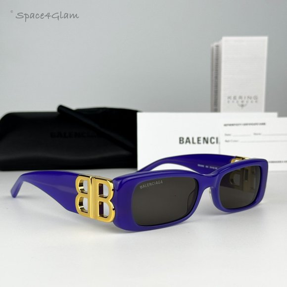 NEW Balenciaga BB0096S 004 Violet Gold Gray Rectangle Unisex Sunglasses - Picture 6 of 14
